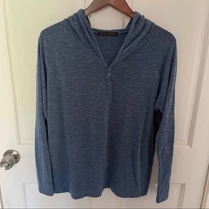 People’s Republic of Cotton longsleeve heather blue henley hoodie, size men’s L
